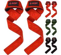 AQF Straps Palestra 100% Pelle - Neoprene Imbottita Pelle Fascette Palestra Lifting Straps - Gym Fitness Strap Bodybuilding Powerlifting - Cinghie Sollevamento Pesi Per Uomo & Donna (Rossa)