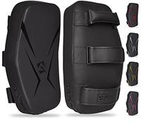 AQF Thai Pad per Kickboxing Muay Thai Impugnatura Solida, Maya Hide Pelle Curved Strike Shield per Boxe MMA Arti Marziali Taekwondo, Allenamento Combattimento Gomiti Calci Pugni (Coppia, Nero)