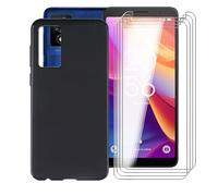 AQGG Custodia per TCL 501 T433D (6.00") + 4 Pezzi Pellicola Vetro Temperato, Ultra Sottile Antiurto TPU Protettiva Case Morbida Silicone Nero Cover per TCL 501 T433D