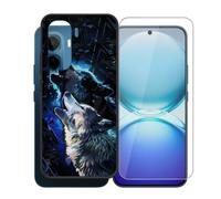 AQGGIIXY Custodia Nera e Vetro per Vivo V70 Lite 4G - E4 | 6.83". Silicone morbido + vetro 9H, bordi rialzati, antigraffio, protezione completa.