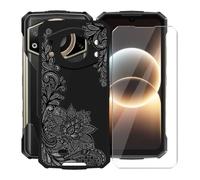 AQGGIIXY Custodia per Doogee Fire 7 Ultra (6.60") con 1 X Vetro Temperato Pellicola Protettiva, Ultra Sottile Antiurto AntiGraffio Nero Morbida Silicone TPU Cover per Doogee Fire 7 Ultra - Flower