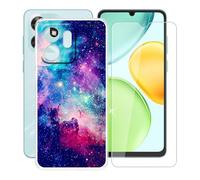 AQGGIIXY Custodia per Honor Play 60A Cover, Trasparente Silicone TPU Case, Antiurto Bumper Protezione + Vetro Temperato Pellicola Protettiva (6.75") - WMA64