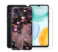 AQGGIIXY Custodia per Honor X5d Plus (6.74") Case con 1 X Vetro Temperato Pellicola Protettiva Film,Ultra Sottile Antiurto Nero Morbida Silicone TPU Protezioni Cover - Romantico