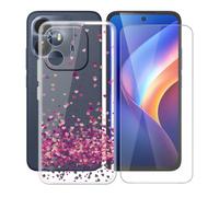 AQGGIIXY Custodia per TCL K70 Power 4G Cover, Trasparente Silicone TPU Case, Antiurto Bumper Protezione + Vetro Temperato Pellicola Protettiva per TCL K70 Power 4G (6.80") - Love