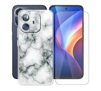 AQGGIIXY Custodia per TCL K70 Power 4G Cover, Trasparente Silicone TPU Case, Antiurto Bumper Protezione + Vetro Temperato Pellicola Protettiva per TCL K70 Power 4G (6.80") - Marble