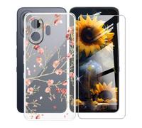 AQGGIIXY Custodia per TCL NxtPaper 70 Pro Cover, Trasparente Silicone TPU Case, Antiurto Bumper Protezione + Vetro Temperato Pellicola Protettiva (6.90") - Fiori rosa
