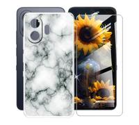AQGGIIXY Custodia per TCL NxtPaper 70 Pro Cover, Trasparente Silicone TPU Case, Antiurto Bumper Protezione + Vetro Temperato Pellicola Protettiva (6.90") - Marmo