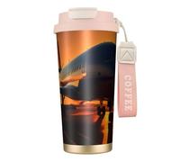 AQHNBM Airplane at Sunset - Borraccia isolata in acciaio inox, per donne e uomini, con cannucce, coperchio a prova di perdite, colore rosa