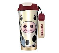 AQHNBM Bottiglie d'acqua isolate a forma di mucca da latte, in acciaio inox, per donne e uomini, con coperchio a prova di perdite, colore rosso