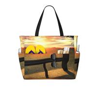 AQHNBM Lonely Bench Sunset Print Grande Borsa da spiaggia impermeabile per le donne Sandproof Tote Bag con cerniera per viaggi vacanze piscina