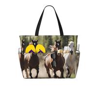 AQHNBM Tre cavalli che corrono stampa grande borsa da spiaggia impermeabile per le donne borsa tote a prova di sabbia con cerniera per viaggio vacanza piscina