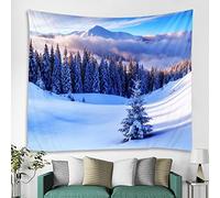 AQHYCJT Inverno Nevicata Neve Scena Bosco Arazzo Art Deco Coperta Tende Appesa Casa Camera Da Letto Soggiorno Decorazione (W) 200×(H) 150CM