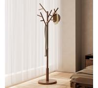 AQIMUELE Attaccapanni, Appendiabiti da Terra in Legno, 12 Ganci, 3 Altezze, per Cappotti, Cappelli e Borse, per Ingresso, Ganci e Palo in Legno di Gomma, Design ad Albero, Noce