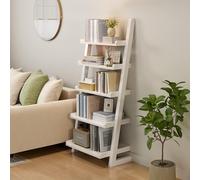 AQIMUELE Scaffale a scala in legno, libreria a scala, scaffale corto a scala con struttura stabile, libreria inclinata per soggiorno, camera da letto, casa, ufficio, 140 cm di altezza (bianco)