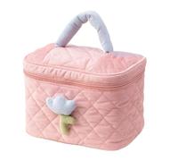 AQKKMN Corduroy Beauty Makeup Bag Portable Large Capacity Storage Makeup Bags for Women Traveling Purple(Pink Wrist Bag,23 * 16*CM)