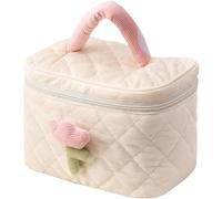 AQKKMN Corduroy Beauty Makeup Bag Portable Large Capacity Storage Makeup Bags for Women Traveling Purple(White Bucket Bag,23 * 16*CM)