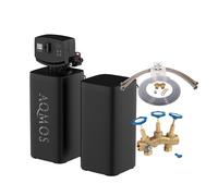 AQMOS FLEX-40 - Impianto di addolcimento dell'acqua con set di collegamento da 1" e blocco di montaggio da 1", sistema di decalcificazione per 2-4 persone, capacità 4.000 l, con contenitore di sale