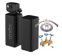 AQMOS FLEX-60 - Impianto di addolcimento dell'acqua con kit di collegamento da 1" e blocco di montaggio da 1", impianto di decalcificazione casa per 3-5 persone, capacità 6.000 l, con contenitore di