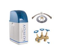 Aqmos R2D2-32 Addolcitore d'acqua con kit di collegamento da 1" e blocco di montaggio da 1", sistema di purificazione dell'acqua per famiglie fino a 5 persone, sistema anticalcare