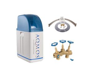 Aqmos R2D2-32 Addolcitore d'acqua con kit di collegamento da 1" e blocco di montaggio da 1", sistema di purificazione dell'acqua per famiglie fino a 5 persone, sistema anticalcare