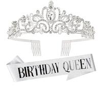 AQOKKA Corona di compleanno e fascia per donne compleanno regina fascia e glitter strass tiara set donne cristallo accessori per capelli forniture per feste decorazione di compleanno per ragazze