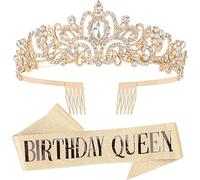 AQOKKA Corona di compleanno e fascia per donne compleanno regina fascia e glitter strass tiara set donne cristallo accessori per capelli forniture per feste decorazione di compleanno per ragazze