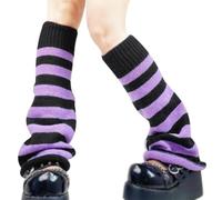 AQOKKA Scaldamuscoli Kawaii Knit Scaldamuscoli Y2k Harajuku Calze Lunghe Coprono Goth Lolita Accessori per Ragazze Donne, Coppia: striscia nera e viola, taglia unica