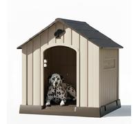 Aqpet Cuccia per Cani in Plastica Impermeabile da Esterno e Interno - Casetta con Pavimento Rialzato e Sistema di Ventilazione - Rifugio Resistente per Cani di taglia Grande 93x99x98hcm