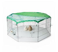 AQPET Recinto in ferro per Cani e Gatti Cuccioli Roditori Pieghevole 60x60 cm 8 Pezzi Per esterno da Giardino con Rete Parasole, Nero