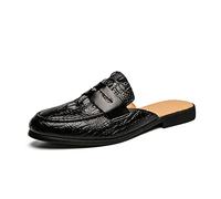 AQQWWER Scarpe Eleganti da Uomo Men's Brown Half Shoes Black Leather Casual Shoes Men's Slip-On Shoes Men (Color : Schwarz, Size : 45 EU)