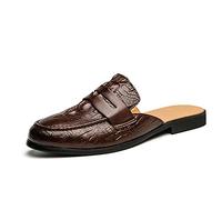 AQQWWER Scarpe Eleganti da Uomo Men's Brown Half Shoes Black Leather Casual Shoes Men's Slip-On Shoes Men (Color : Brown, Size : 44 EU)