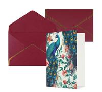 AQRJKHD Bellissimo biglietto di ringraziamento con fiori di pavone con buste, biglietti di auguri di buon compleanno per donne e uomini, biglietti vuoti per tutte le occasioni, biglietti di auguri per