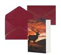 AQRJKHD Biglietto di ringraziamento al tramonto con cervo rosso, toro e alce con buste, biglietto di auguri di buon compleanno, per donne e uomini, biglietti di auguri per tutte le occasioni, per