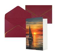 AQRJKHD Biglietto di ringraziamento con barca a vela all'alba, con buste, biglietto di auguri di buon compleanno, per donne e uomini, biglietti vuoti per tutte le occasioni, biglietti di auguri per