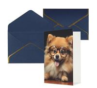AQRJKHD Biglietto di ringraziamento con buste, cane della Pomerania che indossa occhiali, biglietti di auguri di buon compleanno per donne e uomini, biglietti vuoti per tutte le occasioni, biglietti