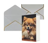 AQRJKHD Biglietto di ringraziamento con buste, cane della Pomerania che indossa occhiali, biglietti di auguri di buon compleanno per donne e uomini, biglietti vuoti per tutte le occasioni, biglietti