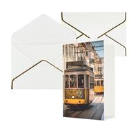AQRJKHD Biglietto di ringraziamento con buste, con tram di Lisbona, biglietti di auguri di buon compleanno, per donne e uomini, biglietti vuoti per tutte le occasioni, biglietti di auguri per