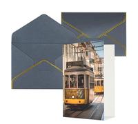 AQRJKHD Biglietto di ringraziamento con buste, con tram di Lisbona, biglietti di auguri di buon compleanno, per donne e uomini, biglietti vuoti per tutte le occasioni, biglietti di auguri per