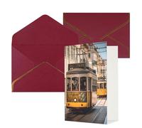 AQRJKHD Biglietto di ringraziamento con buste, con tram di Lisbona, biglietti di auguri di buon compleanno, per donne e uomini, biglietti vuoti per tutte le occasioni, biglietti di auguri per