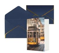 AQRJKHD Biglietto di ringraziamento con buste, con tram di Lisbona, biglietti di auguri di buon compleanno, per donne e uomini, biglietti vuoti per tutte le occasioni, biglietti di auguri per