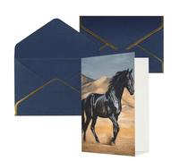 AQRJKHD Biglietto di ringraziamento con cavallo arabo nero con buste, biglietto di auguri di buon compleanno, per donne e uomini, biglietti vuoti per tutte le occasioni, biglietti di auguri per