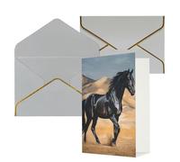 AQRJKHD Biglietto di ringraziamento con cavallo arabo nero con buste, biglietto di auguri di buon compleanno, per donne e uomini, biglietti vuoti per tutte le occasioni, biglietti di auguri per