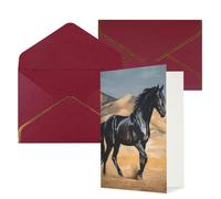 AQRJKHD Biglietto di ringraziamento con cavallo arabo nero con buste, biglietto di auguri di buon compleanno, per donne e uomini, biglietti vuoti per tutte le occasioni, biglietti di auguri per