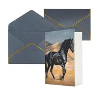 AQRJKHD Biglietto di ringraziamento con cavallo arabo nero con buste, biglietto di auguri di buon compleanno, per donne e uomini, biglietti vuoti per tutte le occasioni, biglietti di auguri per