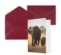 AQRJKHD Biglietto di ringraziamento con elefanti che camminano, madre e bambino, con buste, biglietti di auguri di buon compleanno per donne e uomini, biglietti vuoti per tutte le occasioni, biglietti