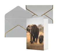 AQRJKHD Biglietto di ringraziamento con elefanti che camminano, madre e bambino, con buste, biglietti di auguri di buon compleanno per donne e uomini, biglietti vuoti per tutte le occasioni, biglietti