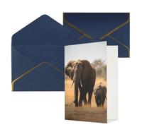 AQRJKHD Biglietto di ringraziamento con elefanti che camminano, madre e bambino, con buste, biglietti di auguri di buon compleanno per donne e uomini, biglietti vuoti per tutte le occasioni, biglietti