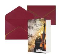 AQRJKHD Biglietto di ringraziamento con note musicali per pianoforte, violino, con buste, biglietti di auguri di buon compleanno, per donne e uomini, biglietti vuoti per tutte le occasioni, biglietti