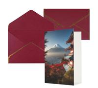 AQRJKHD Biglietto di ringraziamento con paesaggio del Monte Fuji del Giappone con buste, biglietto di auguri di buon compleanno per donne e uomini, biglietti vuoti per tutte le occasioni, biglietti di