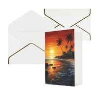 AQRJKHD Biglietto di ringraziamento con paesaggio solare con palme e buste, biglietto di auguri di buon compleanno per donne e uomini, biglietti vuoti per tutte le occasioni, biglietti di auguri per